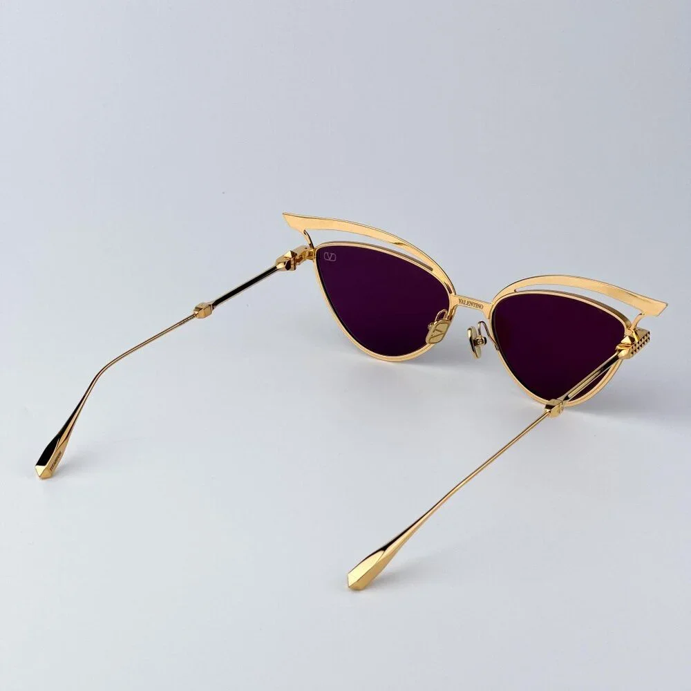 Valentino Men BRAND NEW Sunglasses Titanium Gold Grey Cat Eye V - GLASSLINER